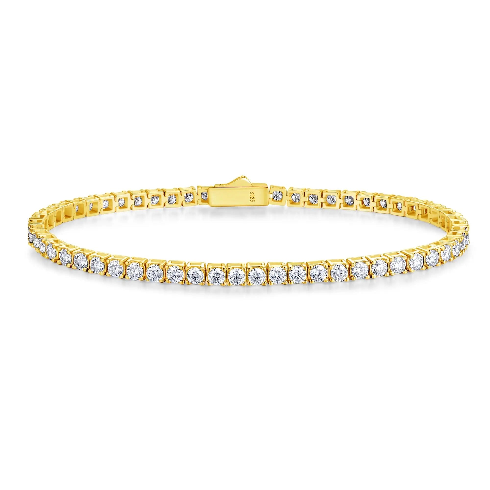 Moissanite Tennis Chain Bracelet | S925 Silver Thick 18K Gold Plated | 2mm & 3mm VVS1 D-Color | 4.7–5.9ct | Instagram Style | Charmsolo