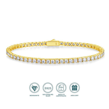 Moissanite Tennis Chain Bracelet | S925 Silver Thick 18K Gold Plated | 2mm & 3mm VVS1 D-Color | 4.7–5.9ct | Instagram Style | Charmsolo