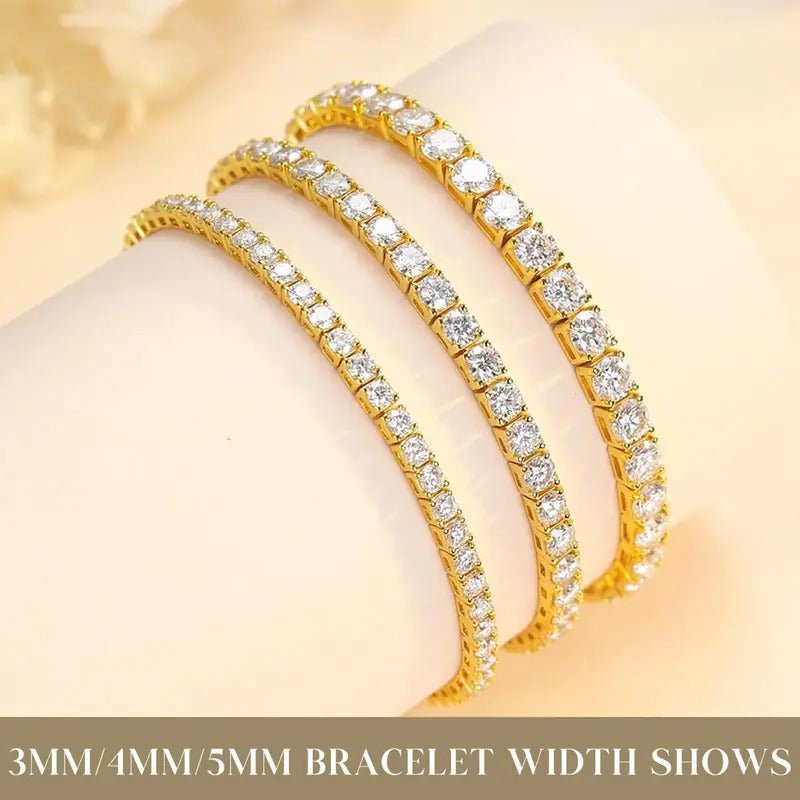 Moissanite Tennis Chain Bracelet | S925 Silver Thick 18K Gold Plated | 2mm & 3mm VVS1 D-Color | 4.7–5.9ct | Instagram Style | Charmsolo