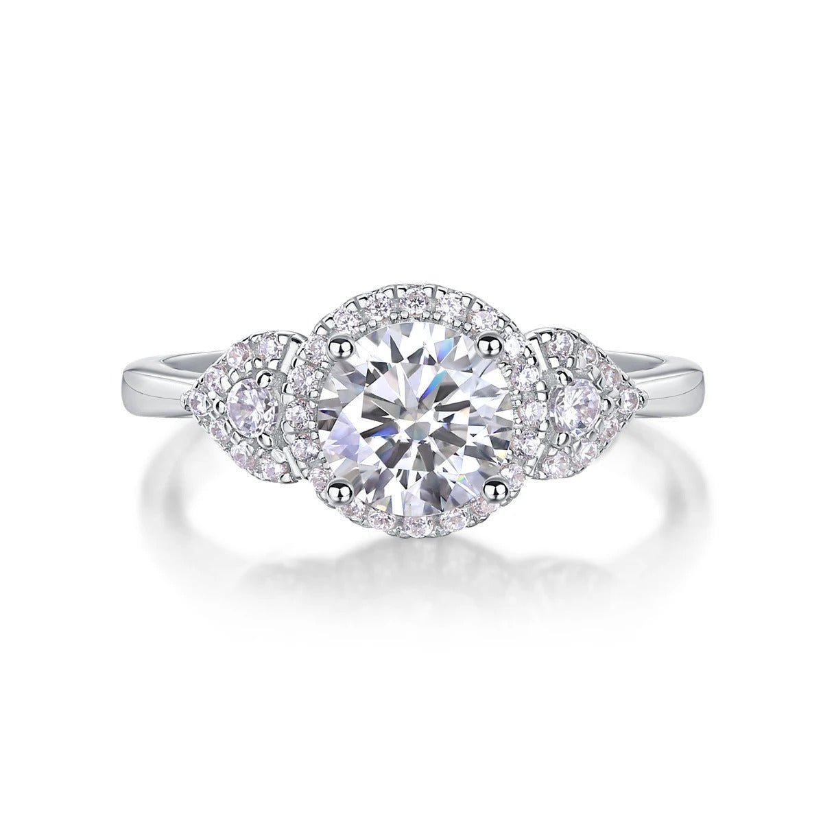 Moissanite Three-Stone Halo Ring | S925 Silver Full Pavé Zircon | Ins-Style Luxury | Charmsolo
