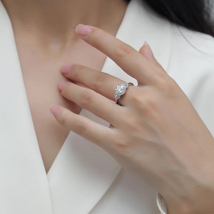Moissanite Three-Stone Halo Ring | S925 Silver Full Pavé Zircon | Ins-Style Luxury | Charmsolo