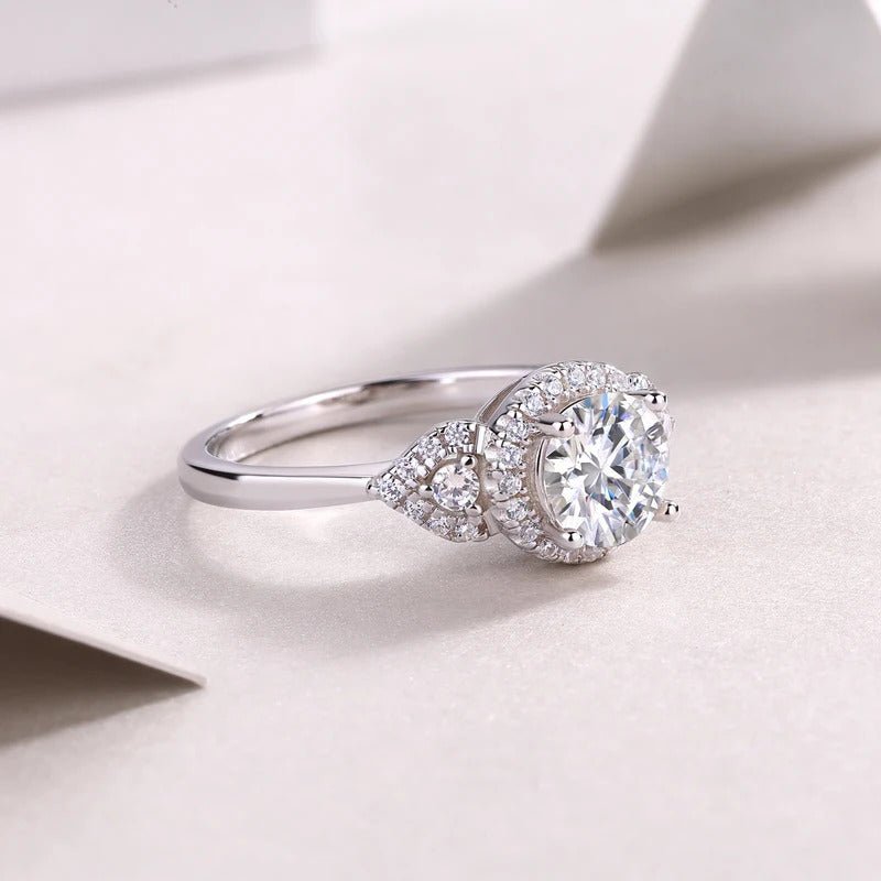Moissanite Three-Stone Halo Ring | S925 Silver Full Pavé Zircon | Ins-Style Luxury | Charmsolo