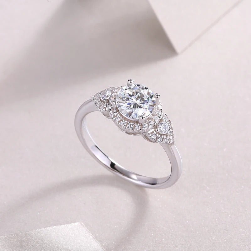 Moissanite Three-Stone Halo Ring | S925 Silver Full Pavé Zircon | Ins-Style Luxury | Charmsolo