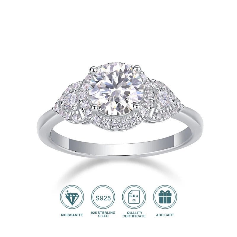 Moissanite Three-Stone Halo Ring | S925 Silver Full Pavé Zircon | Ins-Style Luxury | Charmsolo