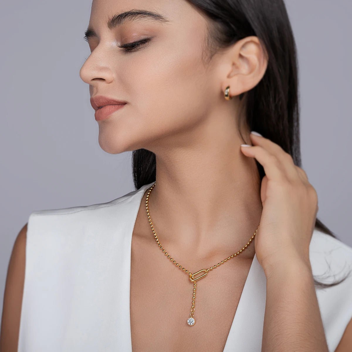 Moissanite Y-Shape Snake Chain Necklace | S925 Silver 18K Gold Plated | 6.5mm VVS1 D-Color | GRA Certified | Charmsolo