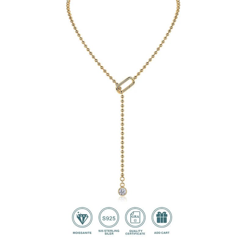 Moissanite Y-Shape Snake Chain Necklace | S925 Silver 18K Gold Plated | 6.5mm VVS1 D-Color | GRA Certified | Charmsolo