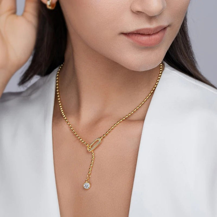 Moissanite Y-Shape Snake Chain Necklace | S925 Silver 18K Gold Plated | 6.5mm VVS1 D-Color | GRA Certified | Charmsolo