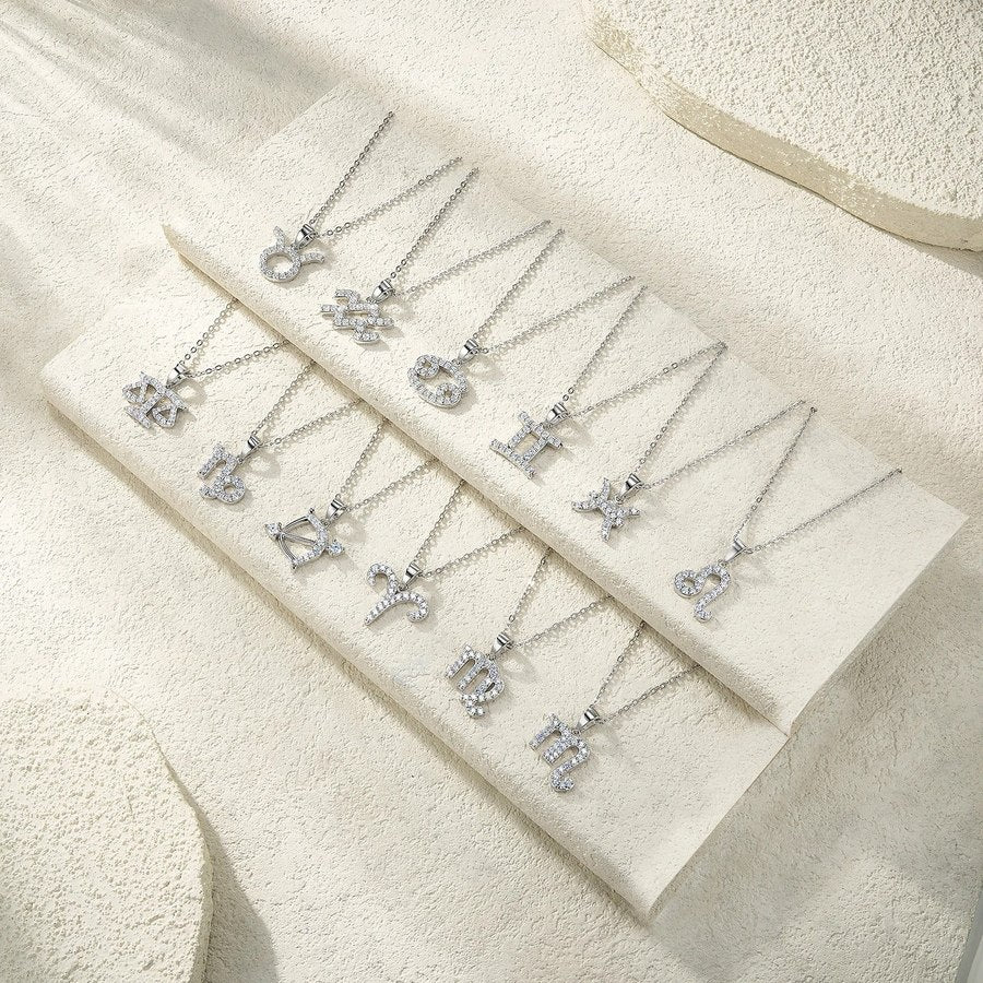 Moissanite Zodiac Sign Pendant Necklace | 925 Sterling Silver O-Chain | All 12 Signs – Charmsolo