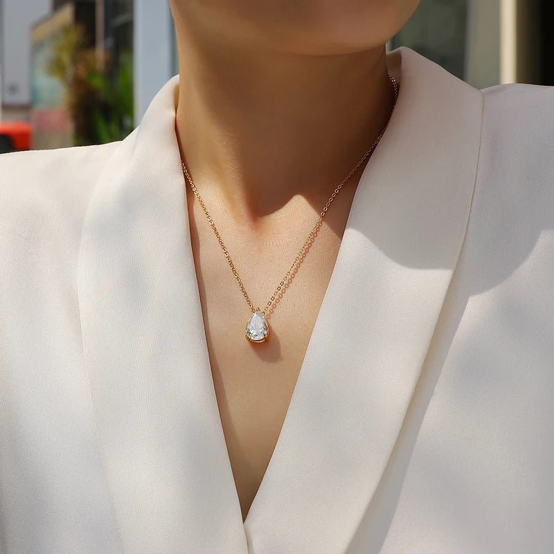 Pear-Cut Moissanite Cross Chain Necklace | S925 Silver Thick 18K Gold Plated | Multi-Size | GRA Certified | Charmsolo
