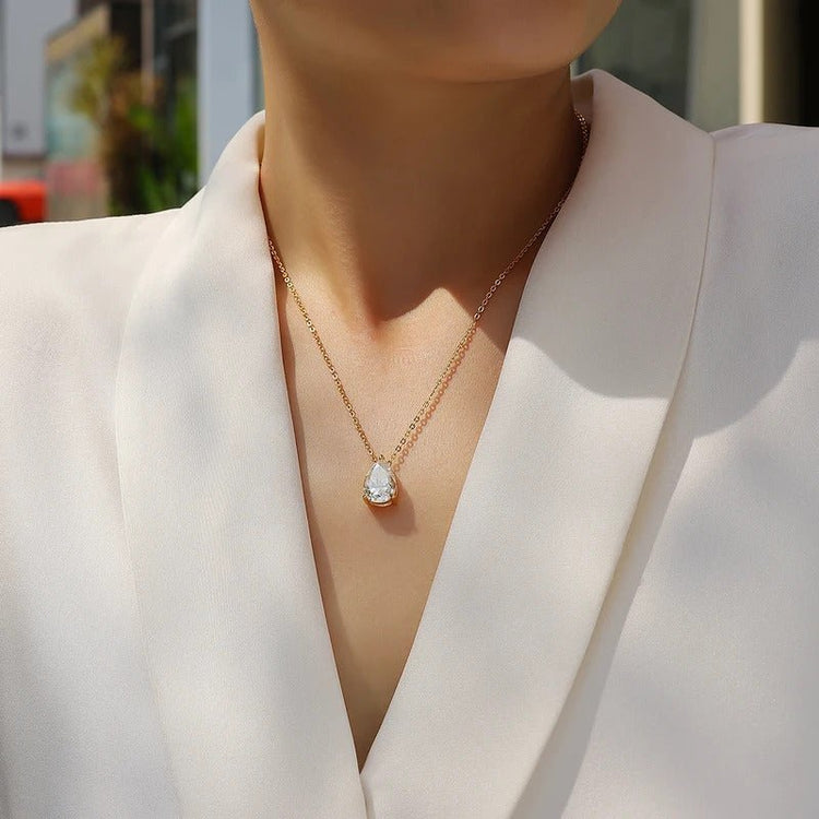 Pear-Cut Moissanite Cross Chain Necklace | S925 Silver Thick 18K Gold Plated | Multi-Size | GRA Certified | Charmsolo