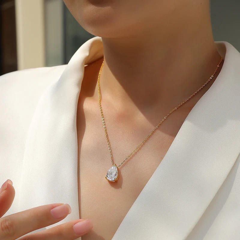 Pear-Cut Moissanite Cross Chain Necklace | S925 Silver Thick 18K Gold Plated | Multi-Size | GRA Certified | Charmsolo