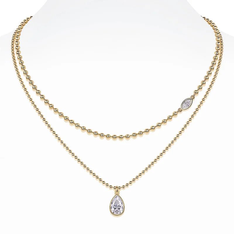 Pear-Cut Moissanite Multi-Layer Bead Chain Necklace | S925 Silver 18K Gold Plated | 8×12mm VVS1 | GRA Certified | Charmsolo