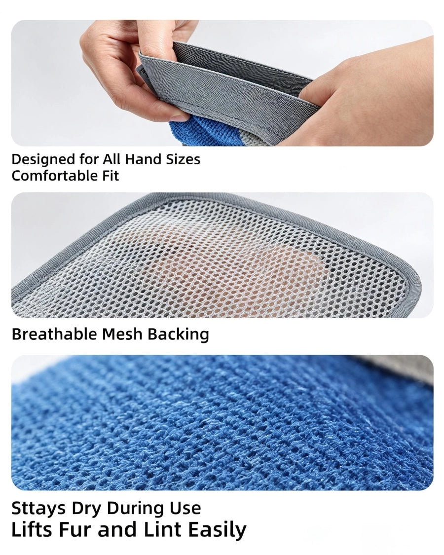 Reusable Static Pet Hair Remover Glove Breathable Mesh Back For Sofa Clothing Pet Bed