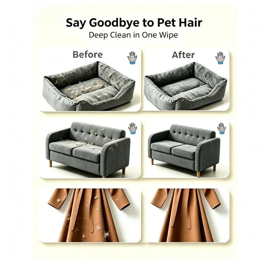 Reusable Static Pet Hair Remover Glove Breathable Mesh Back For Sofa Clothing Pet Bed