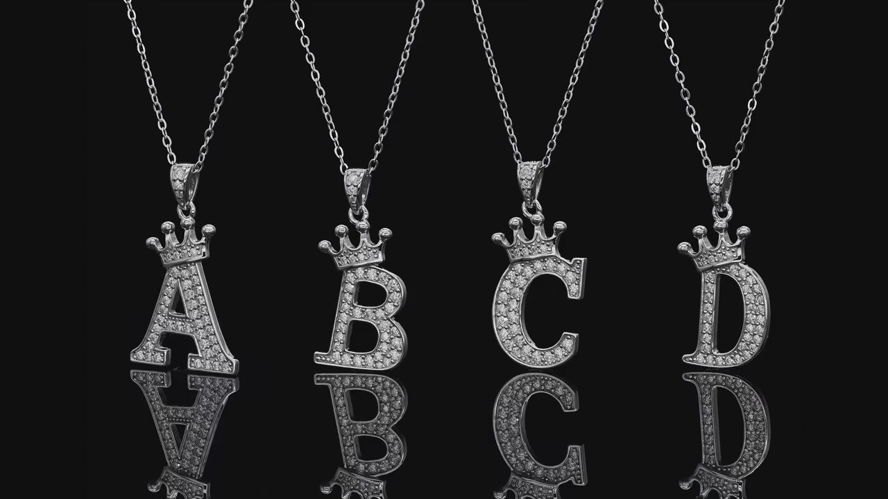 Moissanite Crown Alphabet Pendant Necklace | S925 Silver 18K Gold Plated | 35 VVS1 Stones | A–Z | Charmsolo