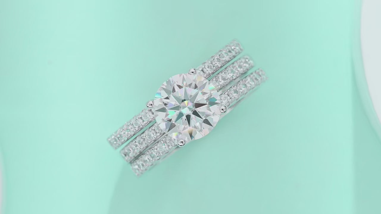 Charmsolo 2Ct Moissanite 3-Piece Ring Set | S925 Silver 18K Plated | VVS1 D Color 8mm Round Cut Eternity Wedding Band | R13772