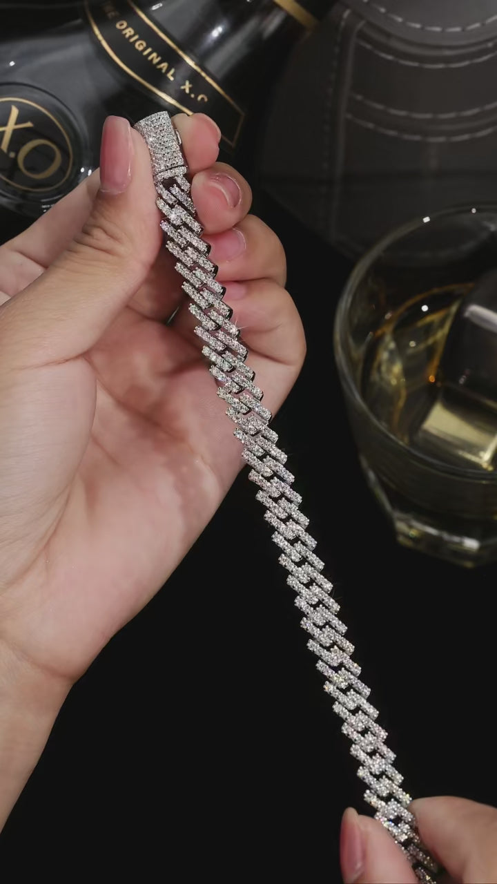 Full Pavé Moissanite Chain Bracelet | S925 Silver 18K Gold Plated | 297 Eight Hearts & Arrows Stones | GRA Certified | Charmsolo