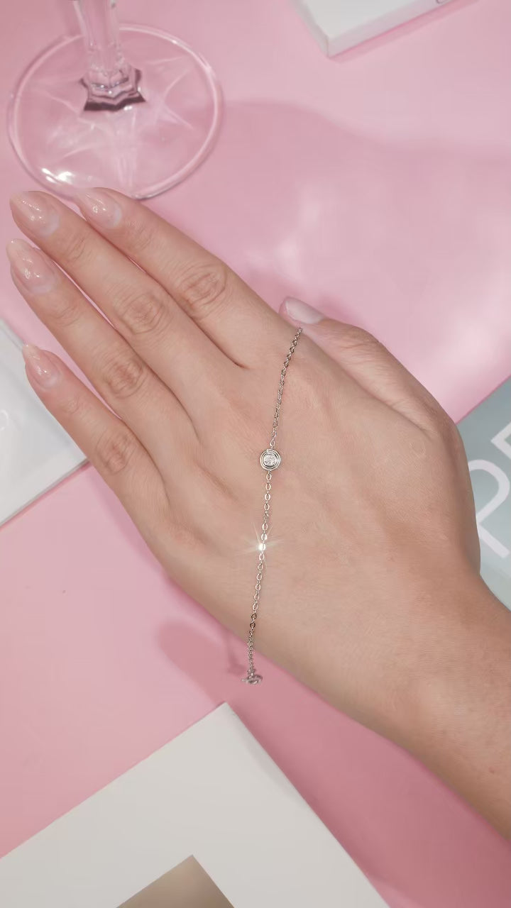0.1ct Moissanite Chain Bracelet | S925 Silver 18K White Gold Plated | 4mm VVS1 D-Color | Cute & Romantic | GRA Certified | Charmsolo