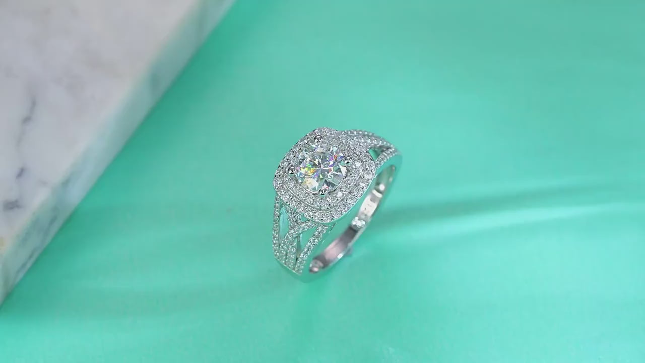 Charmsolo 1Ct Moissanite Halo Bridal Ring | S925 Silver 18K White Gold Plated | VVS1 D Color 125-Stone Intricate Design | R13378