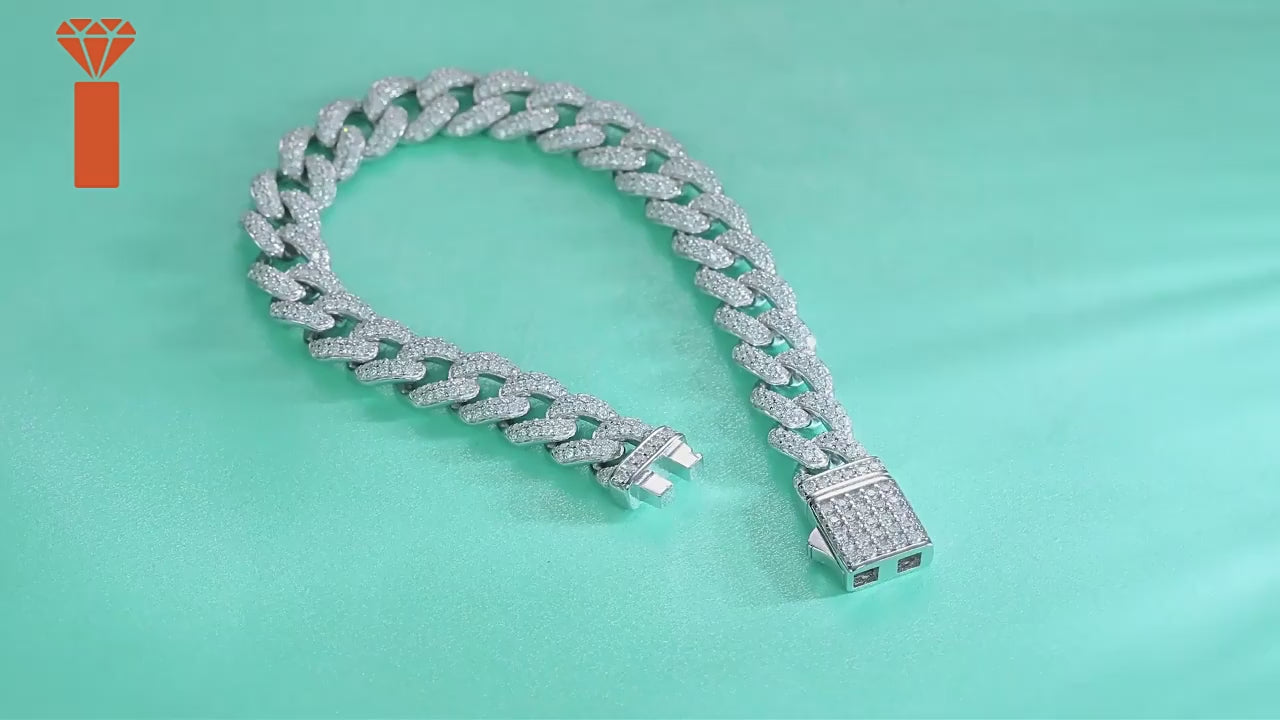 581-Stone Moissanite Cuban Chain Bracelet | S925 Silver 18K Gold Plated | 1.2–1.6mm VVS1 D-Color Eight Hearts & Arrows | Unisex | GRA Certified | Charmsolo