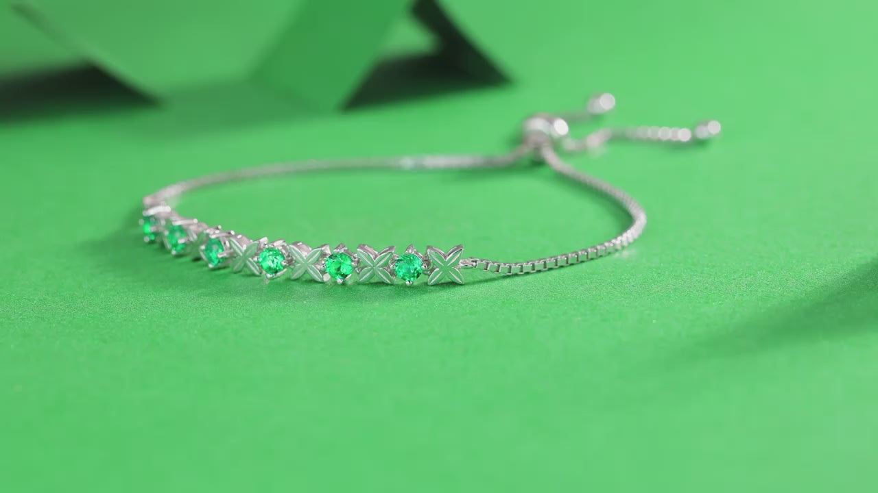 Lab Emerald Vintage Chain Bracelet 925 Silver – 6×3mm Stones | Charmsolo