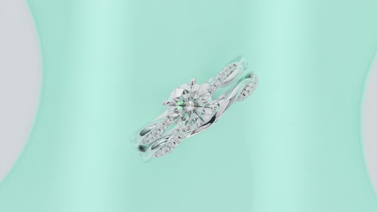 1ct Moissanite Twisted Band Ring | S925 Silver 18K Gold Plated | 6.5mm VVS1 D-Color | CZ Accents | Charmsolo