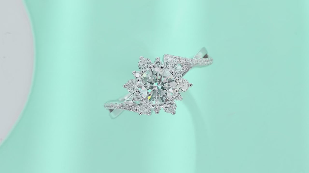 Charmsolo 1Ct Moissanite Crown Sunflower Ring | S925 Silver 18K Gold Plated | VVS1 D Color Petal Design GRA Certified | R12991