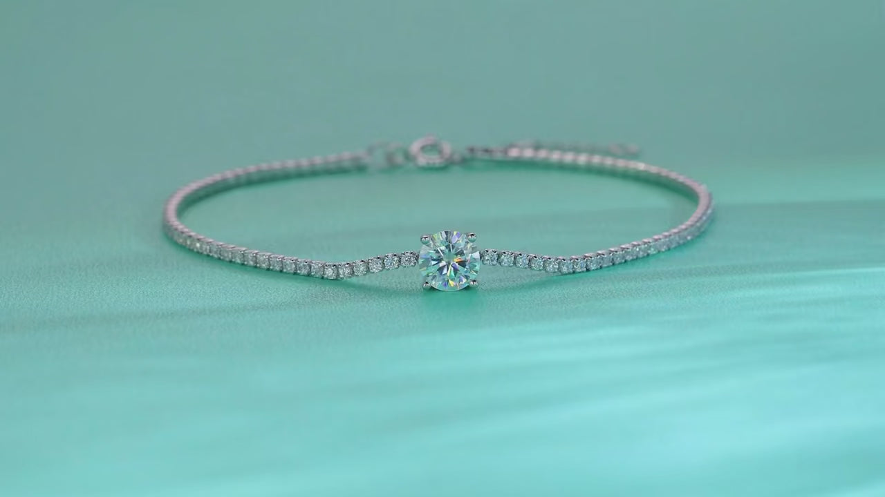 1ct Moissanite 4-Prong Chain Bracelet | S925 Silver 18K Gold Plated | 6.5mm VVS1 D-Color | GRA Certified | Charmsolo