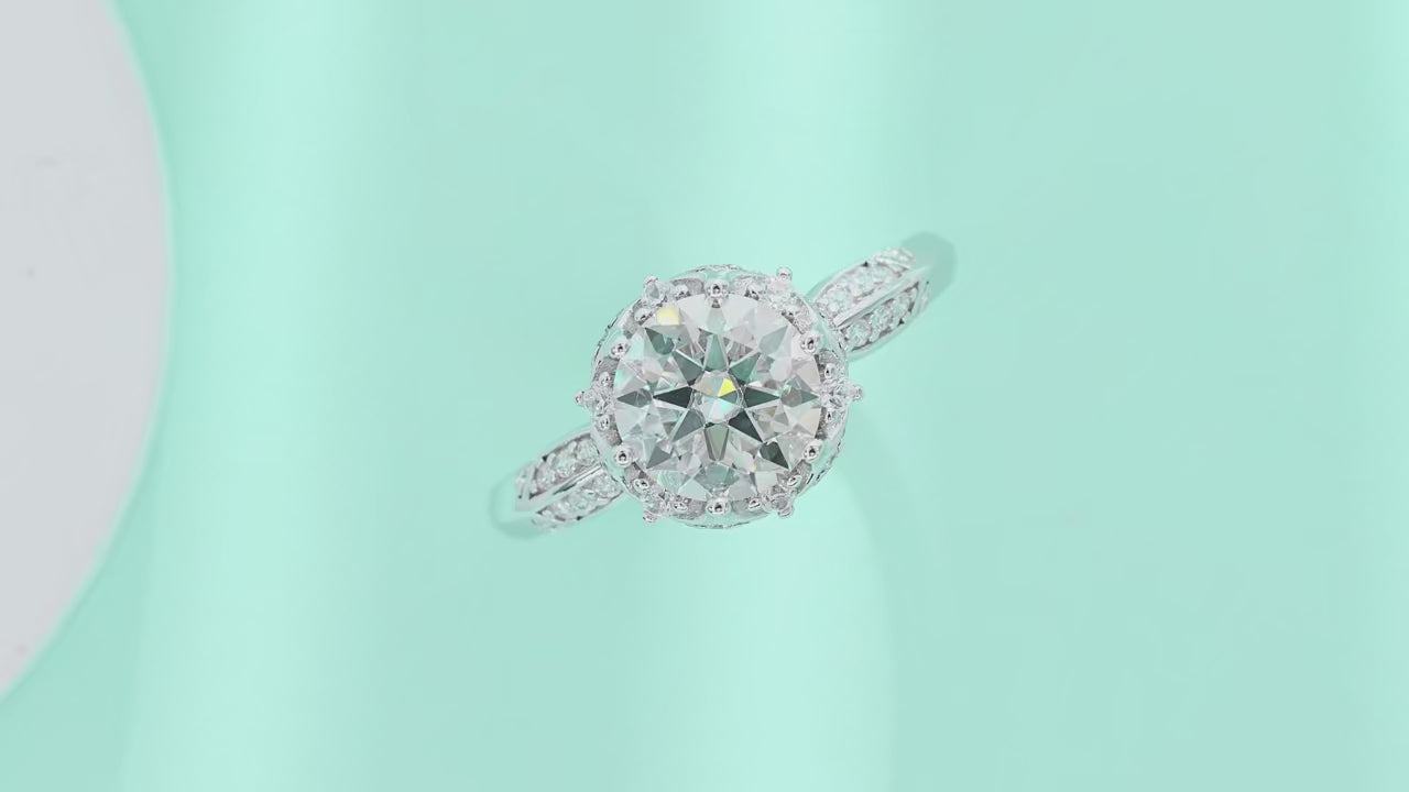 2ct Moissanite Floral Halo Ring | S925 Silver 18K Gold Plated | CZ Halo