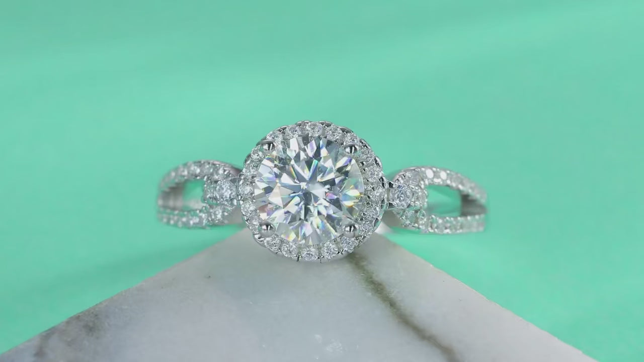 Charmsolo 1Ct Moissanite Zircon Halo Ring | S925 Silver 18K White Gold Plated | VVS1 D Color GRA Certified | R13049