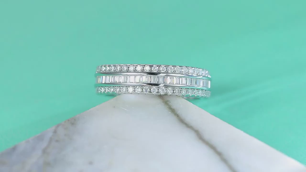 Charmsolo R13792 925 Sterling Silver Moissanite Geometric Ring – D Color VVS1, 27 Stones Pavé Band