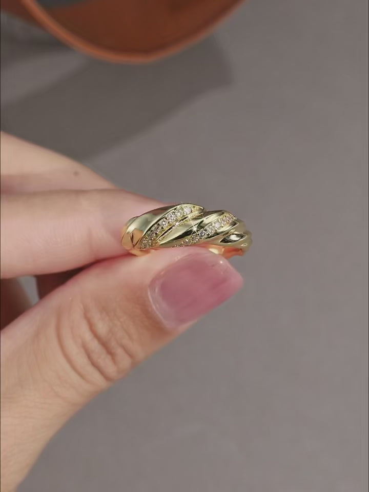 Moissanite Croissant Braided Ring 925 Silver 14K Gold – Chunky Twisted Wide Dome | Charmsolo