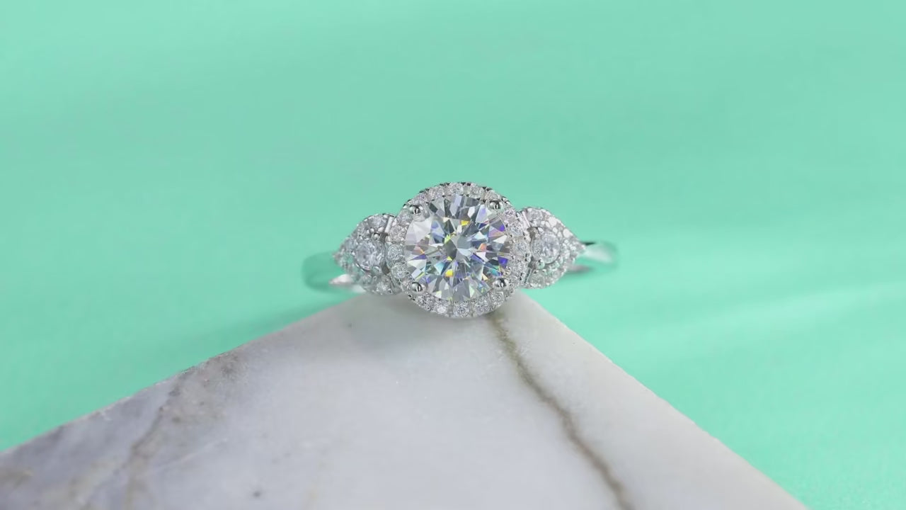 Moissanite Three-Stone Halo Ring | S925 Silver Full Pavé Zircon | Ins-Style Luxury | Charmsolo