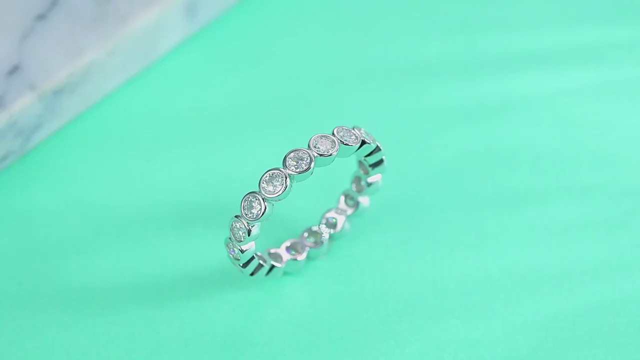 Moissanite Full Eternity Row Ring 925 Silver 18K Gold – 3mm Bezel Set | Charmsolo