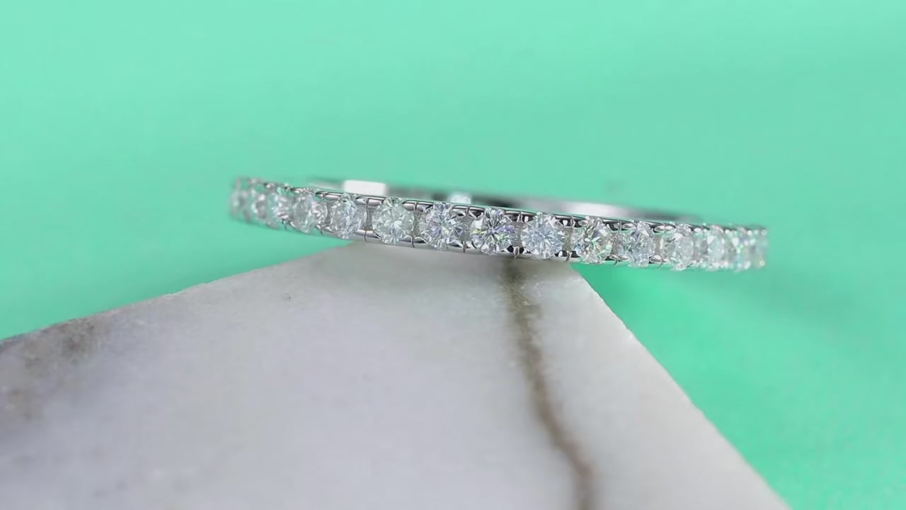 1.7mm Moissanite Eternity Band | S925 Silver Solid 18K White Gold | 34 VVS1 Stones | Charmsolo