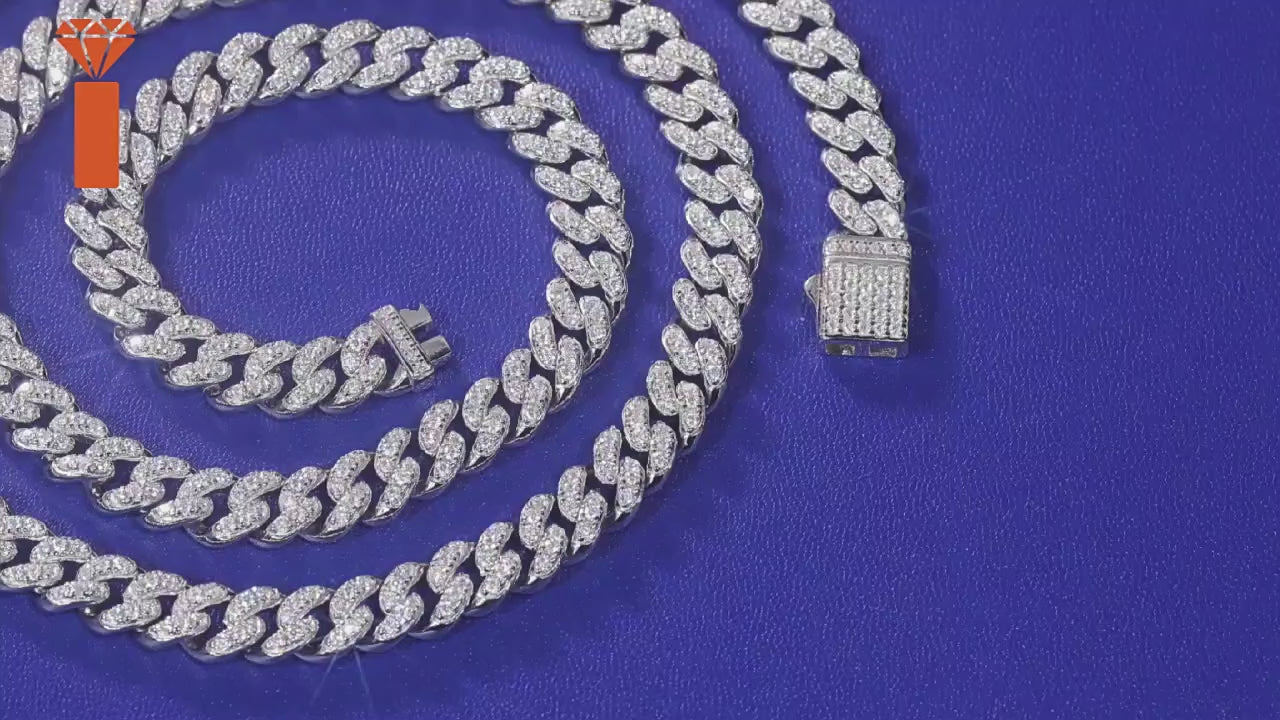 Charmsolo Full Moissanite Cuban Chain Necklace | S925 Silver | VVS1 D Color 8H8A Cut 552-Stone Unisex Hip Hop Luxury | N12763