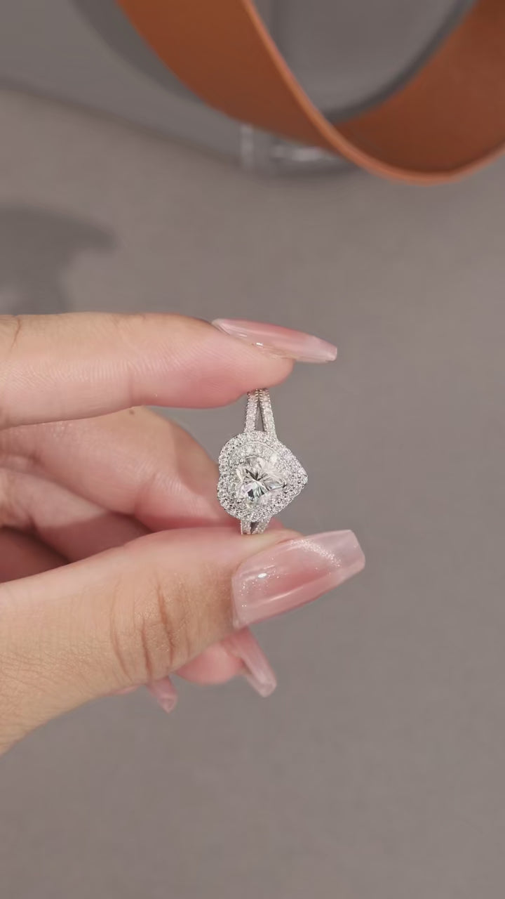 Heart Moissanite Full Pavé Ring | S925 Silver 18K Gold Plated | GRA Certified | Charmsolo
