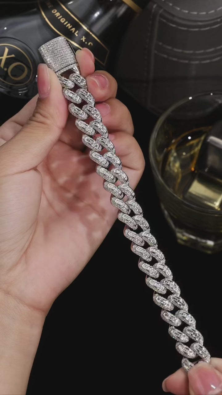 Charmsolo Moissanite Cuban Link Bracelet | S925 Silver | VVS1 D Color | 8-Heart 8-Arrow Cut | GRA Certified