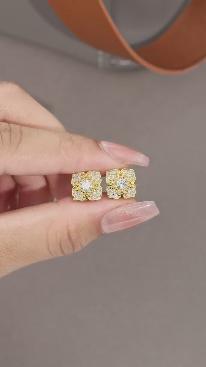 925 Silver Moissanite Petal Stud Earrings | 18K Gold Plated | VVS1 D Color | Charmsolo E15672