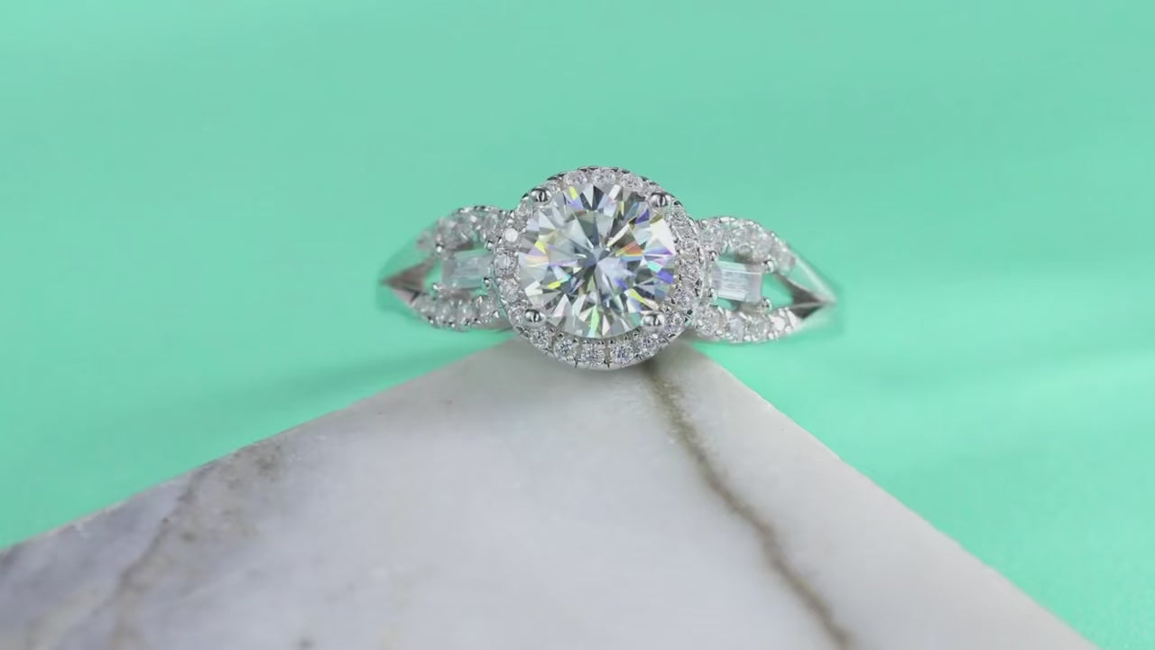 Charmsolo 1Ct Moissanite Halo Engagement Ring | S925 Silver 18K White Gold Plated | VVS1 D Color 8H8A Cut GRA Certified | R12984
