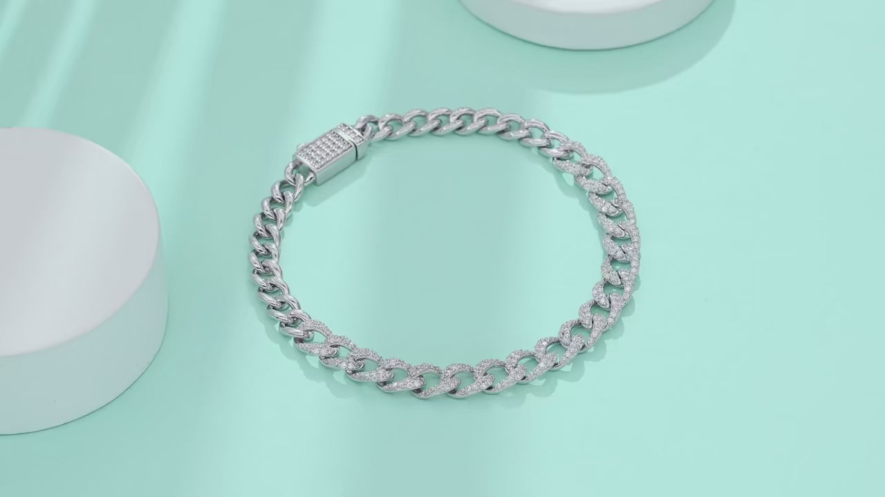 Moissanite Cuban Link Bracelet | S925 Silver 18K Gold Plated | Eight Hearts & Arrows | GRA Certified | Charmsolo