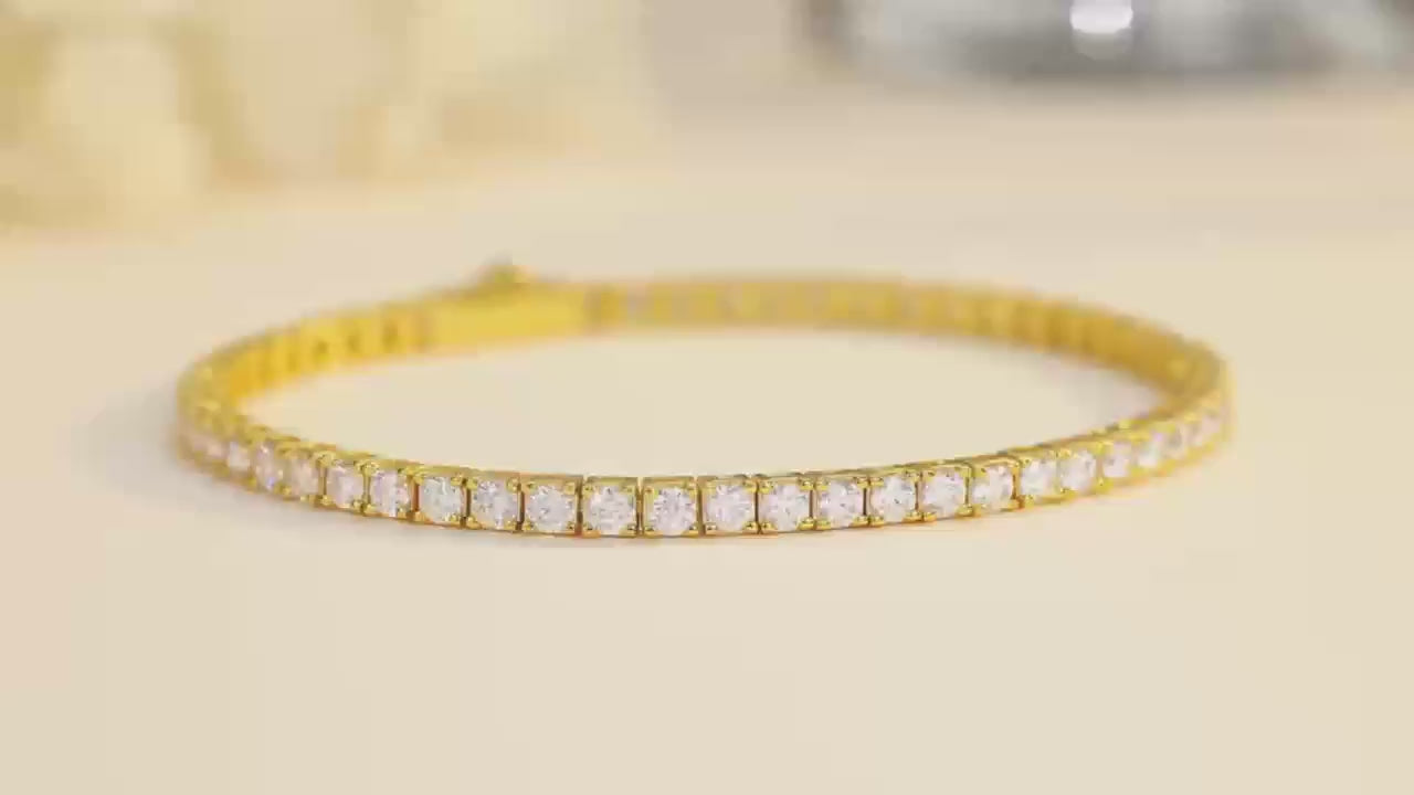 Moissanite Tennis Chain Bracelet | S925 Silver Thick 18K Gold Plated | 2mm & 3mm VVS1 D-Color | 4.7–5.9ct | Instagram Style | Charmsolo