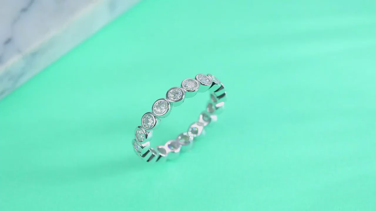 Charmsolo Full Eternity Moissanite Band Ring | S925 Silver 18K Gold Plated | VVS1 D Color 8H8A Cut | R13125
