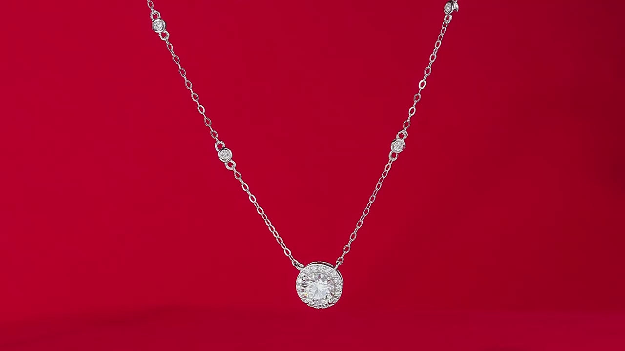 Charmsolo 1–3 Karat Moissanit Anhänger Halskette | S925 Silber Perlenkette | D Farbe VVS1 | Muttertag Feiner Schmuck