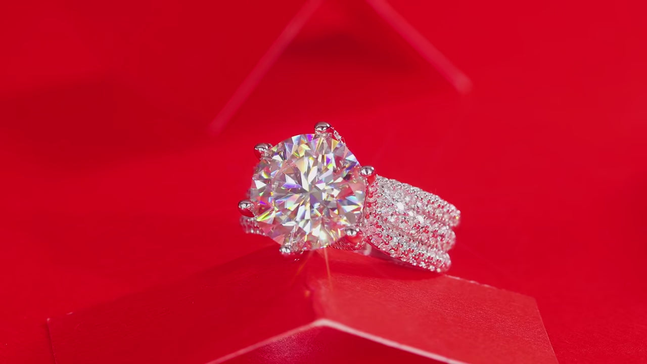 Charmsolo 5Ct Moissanite Engagement Ring | S925 Silver 18K Plated | VVS1 D Color 11mm 8H8A Cut 108-Stone Pavé Band | R12686