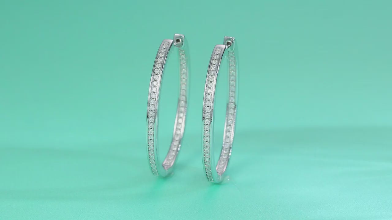 100-Stone Moissanite Large Hoop Earrings | S925 Silver 18K Platinum Plated | 1.2mm VVS1 D-Color | Unisex | GRA Certified | Charmsolo