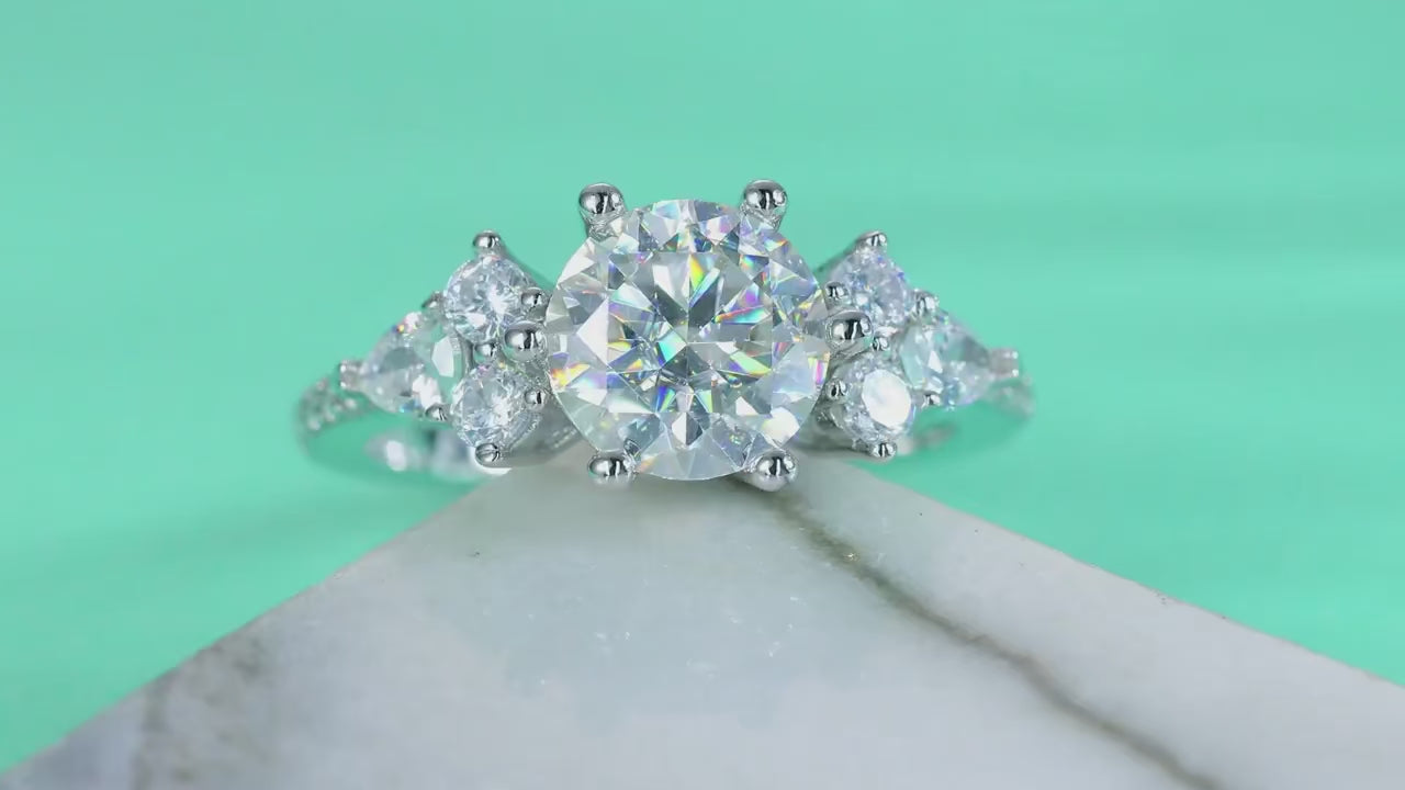 2ct Moissanite Three-Stone Bridal Ring | S925 Silver 18K White Gold Plated | GRA Certified | Charmsolo