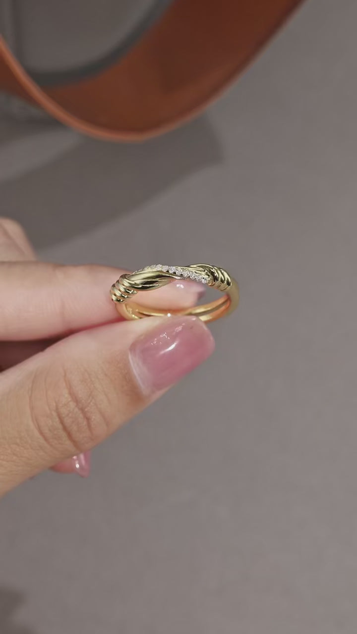 Charmsolo Moissanite Checkered Vine Band Ring | S925 Silver 18K White Gold Plated | VVS1 D Color GRA Certified | R15514