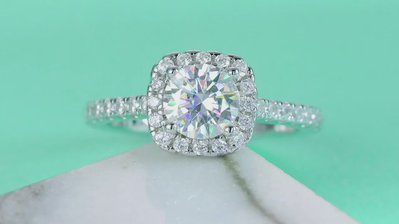 Charmsolo 1Ct Moissanite Halo Engagement Ring | S925 Silver 18K White Gold Plated | VVS1 D Color GRA Certified | R13151