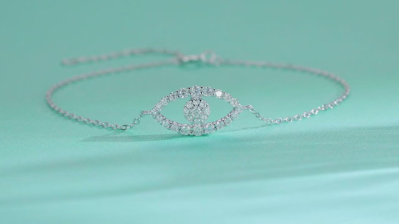 Evil Eye Moissanite Chain Bracelet | S925 Silver 18K Gold Plated | 29 VVS1 D-Color Stones | Adjustable | GRA Certified | Charmsolo